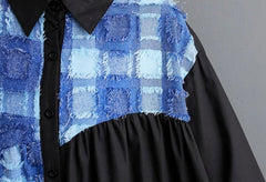 Spliced Plaid Midi Shirt Dress