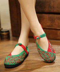 Green Flat Shoes Embroideried Cotton Fabric Women Splicing Flat Shoes
