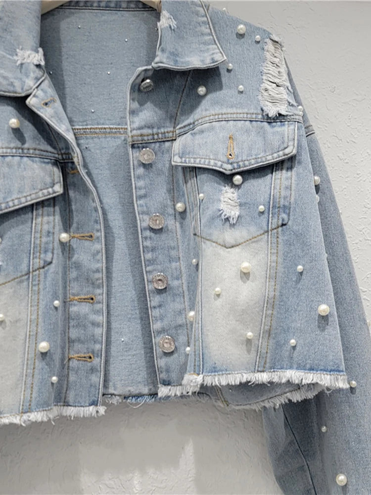 Pearl Distressed Denim Washed Short Jacket