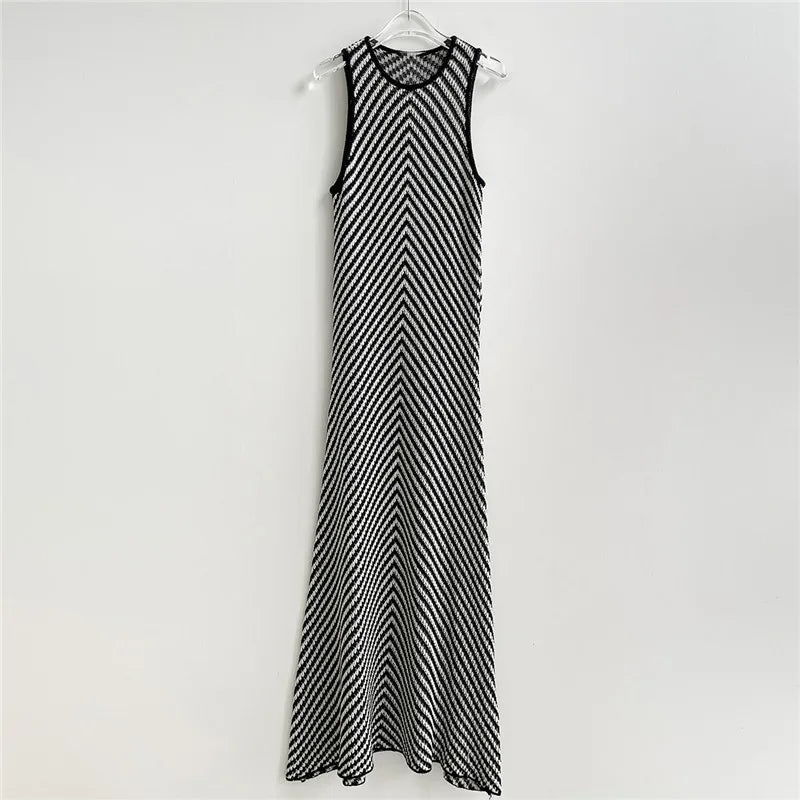 Casual Striped Knitted Maxi Dress