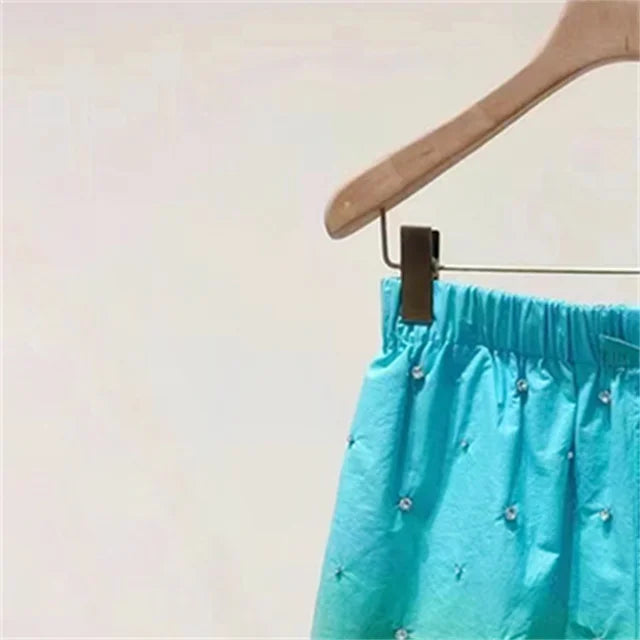 Rhinestone Gradient Color Shirt + Shorts Set