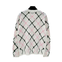 Diamond Grid Jacquard Round Neck Knitted Sweater