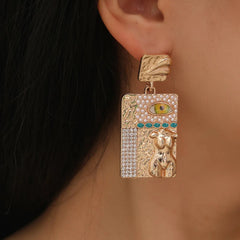 Gold Geometric Square Human Earrings