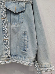 Pearl Studded Washed Denim Jacket