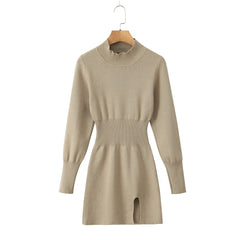 Solid Hip Hugging Split Knit Bodycon Dress