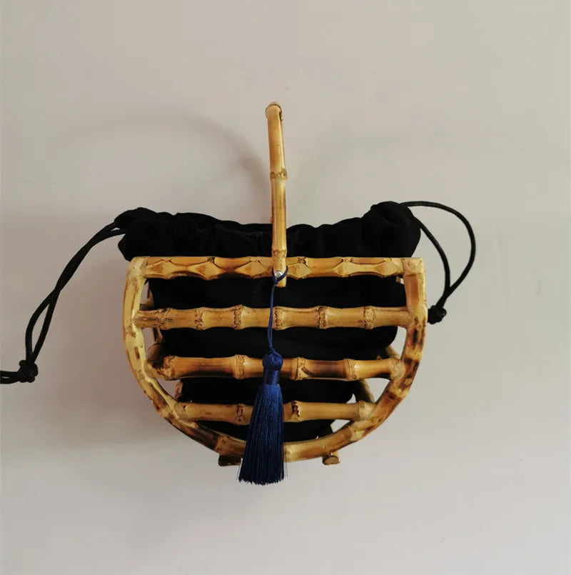 Handmade Tassel Bamboo Knot Bucket Handbag