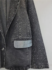 Diamond Studded Washed Black Denim Jacket