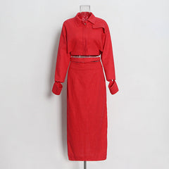 Cutout Cuffs Shirt+Slim Skirt Set