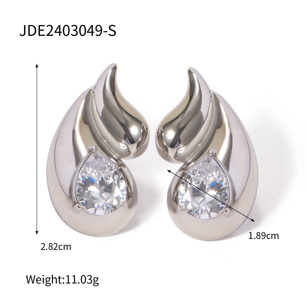 Double Layered Droplet Shaped Diamond Inlaid Earrings