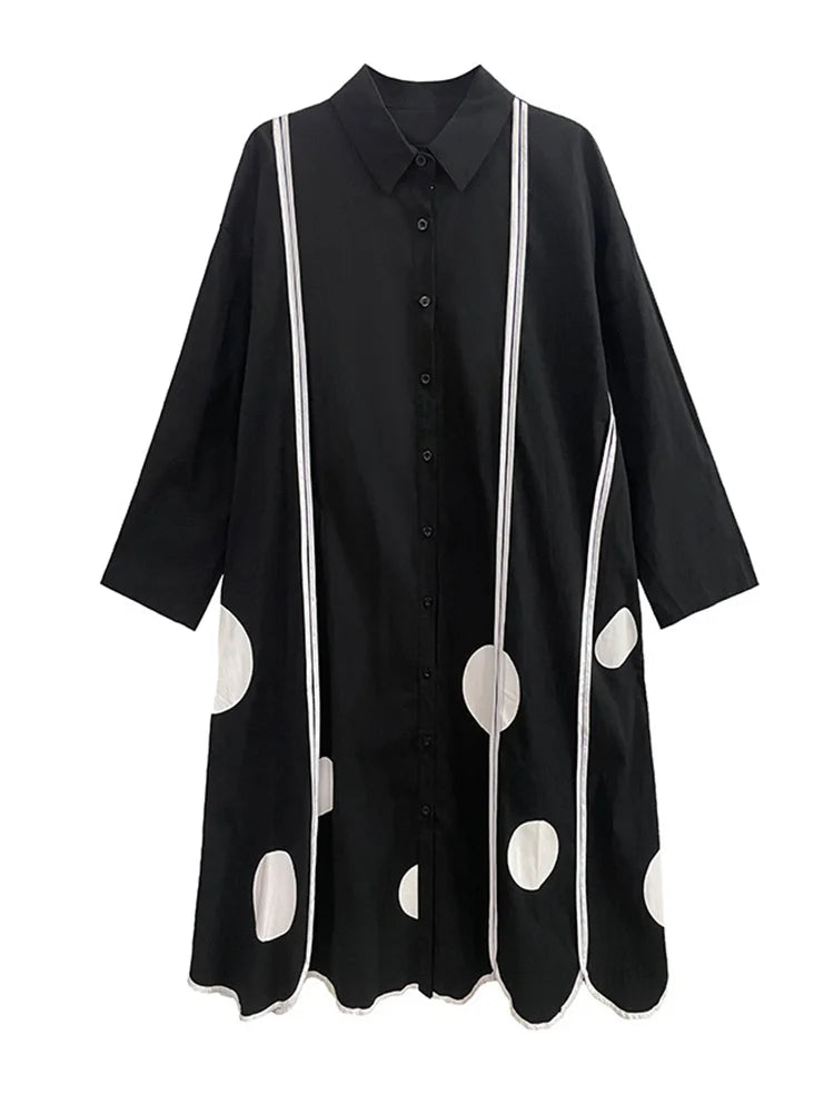 Polka Dot Long Sleeved Loose Shirt Dress