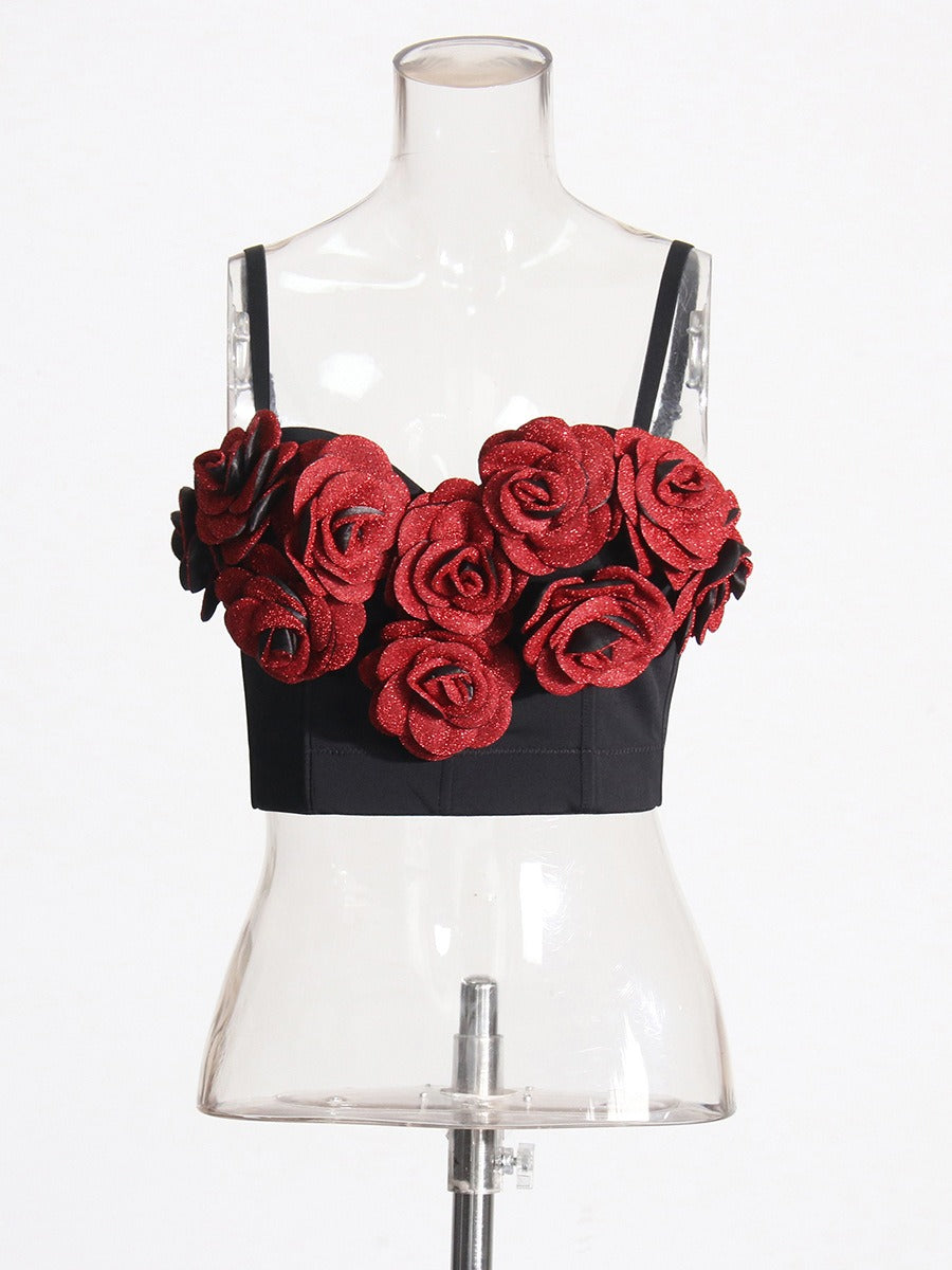 3D Rose Blossom Cropped Corset Tank