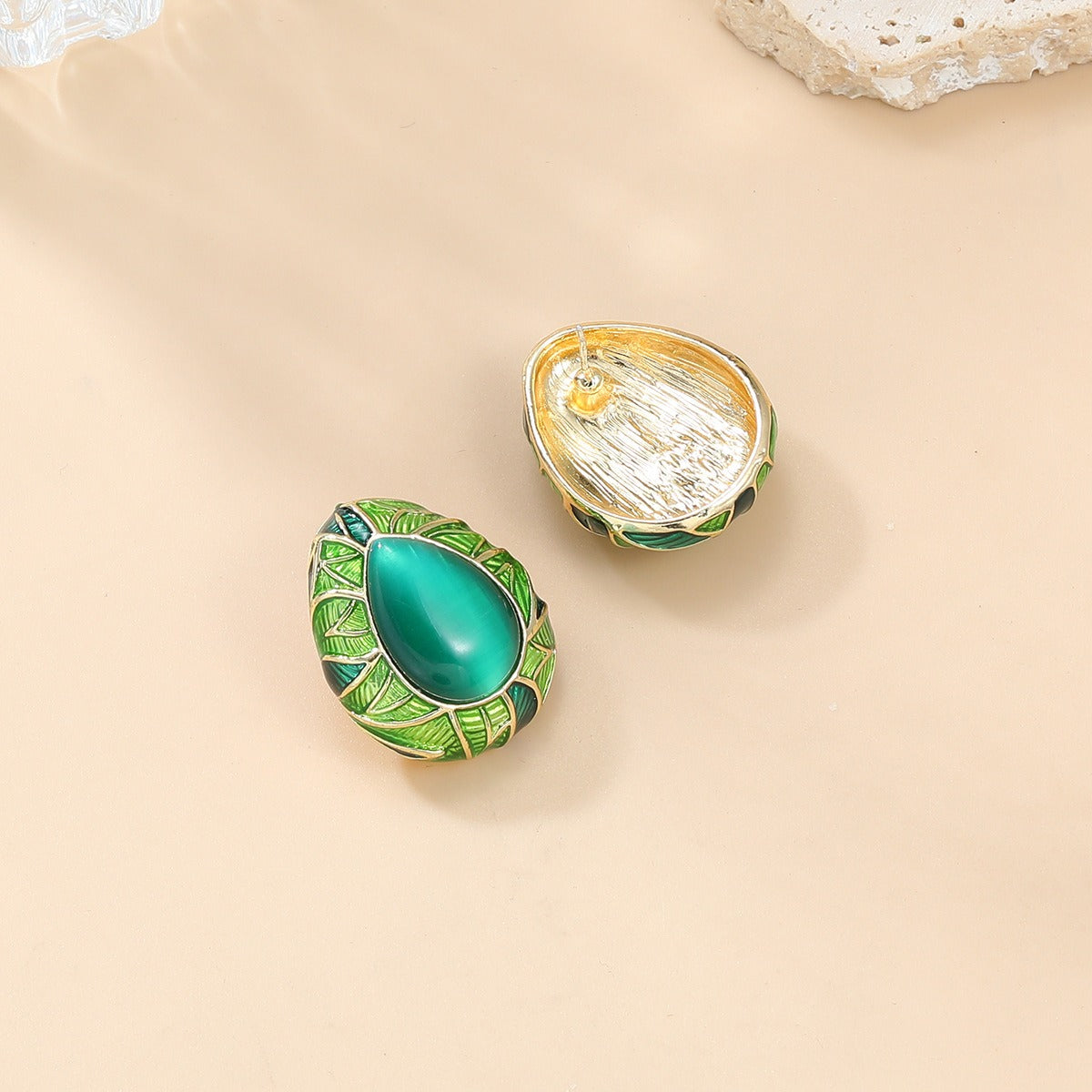 Water Drop Alloy Dripping Oil Leaf Element Earrings