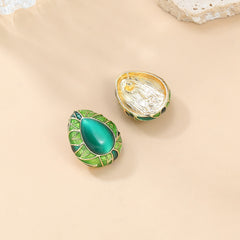 Water Drop Alloy Dripping Oil Leaf Element Earrings