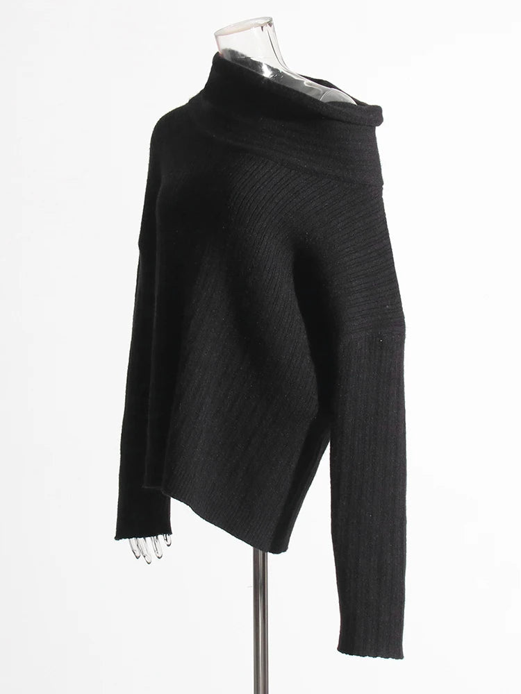 Diagonal Collar Ribbed Knitted Sweater