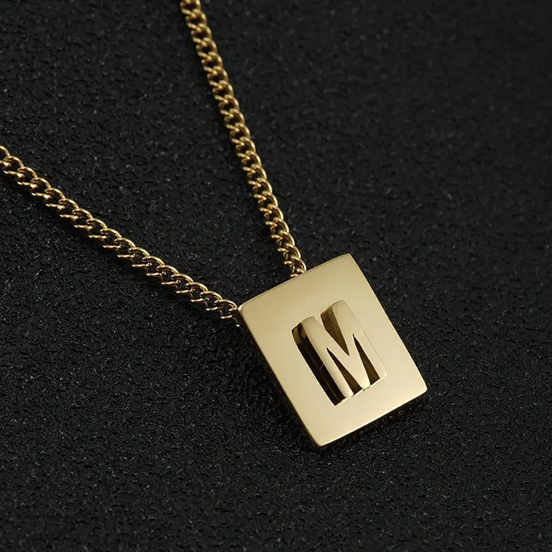 Stainless Steel Square Letter Necklace