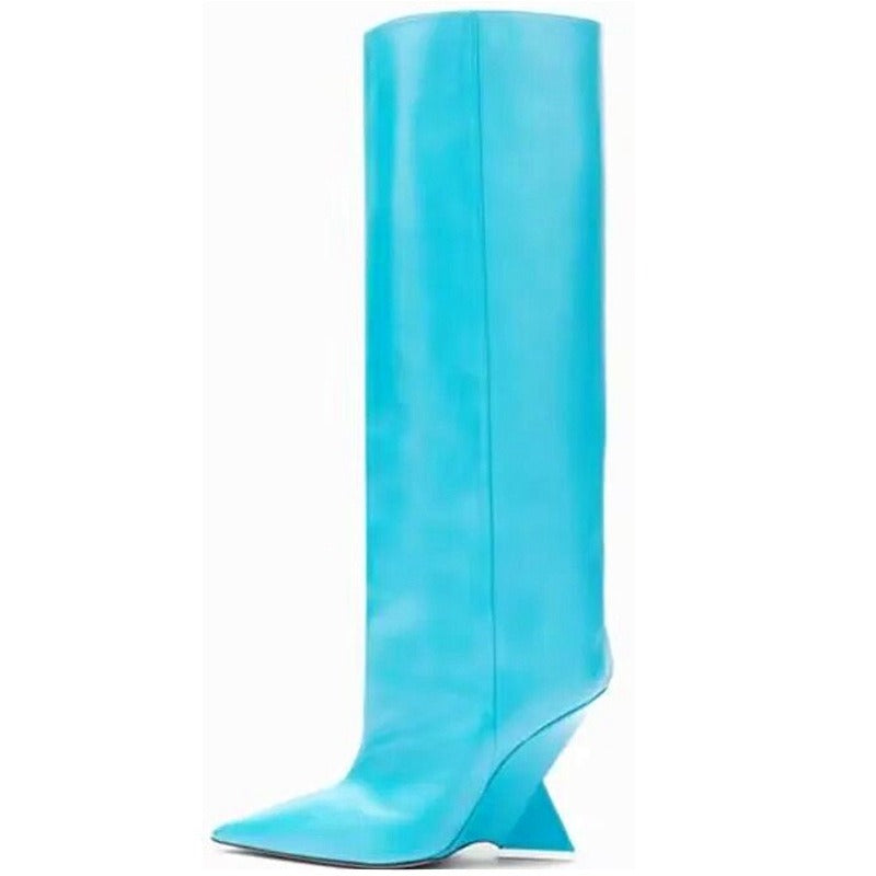 Geometrical Heel Pointed Knee-High Boots