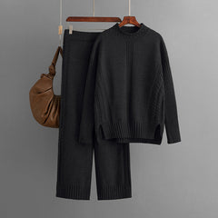 Casual Solid Loose Knit Sweater + Pants Set