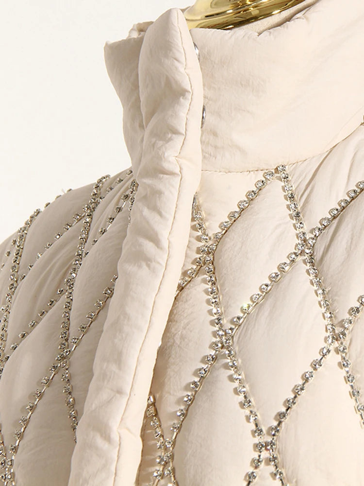 Tasseled Diamond Sleeveless Puffer Jacket