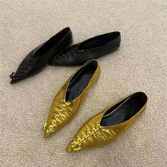 Pointed Woven Soft Leather Flat Shoes