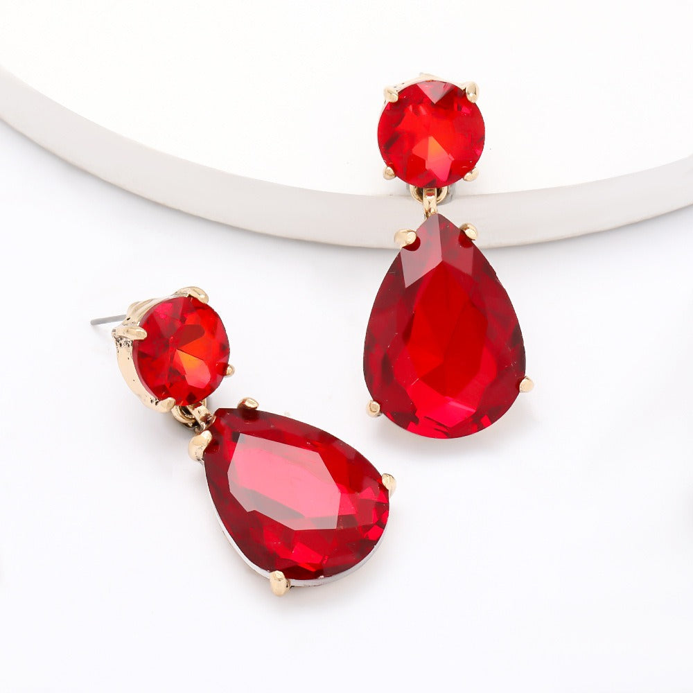 Glass Water Drop Alloy Earrings