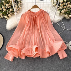 O-Neck Ruffled Long Sleeves Top