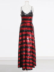 Shimmering Sequined Sleeveless Stripes Dress