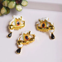 Alloy Resin Eyes Charms Earrings + Ring + Brooch