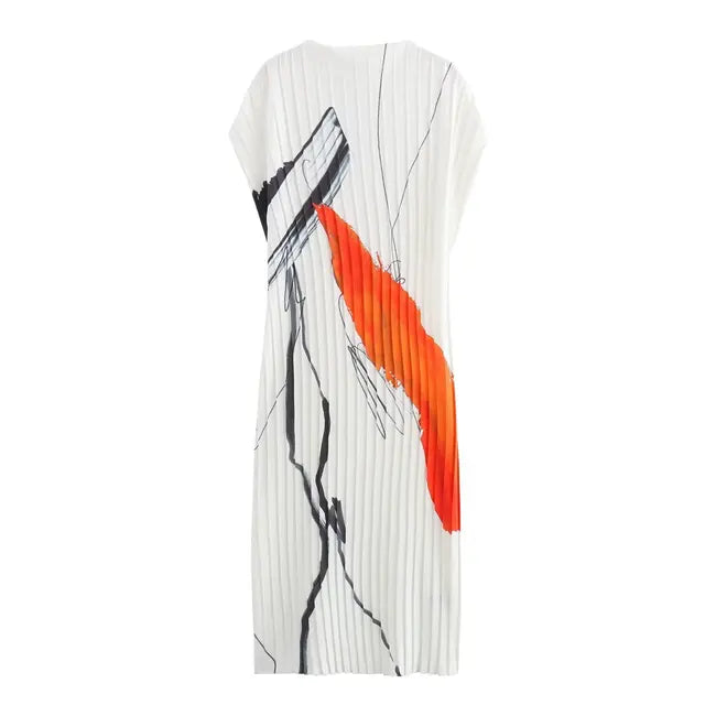 Pleated Graffiti Long Dress