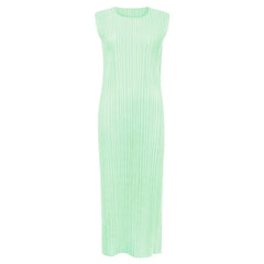 Solid Pleated Sleeveless Midi Dress