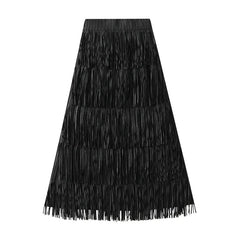 Fringe Stretch Waist Pleated Skirt