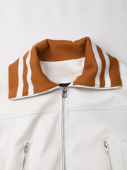 Striped Edges Faux Leather Jacket