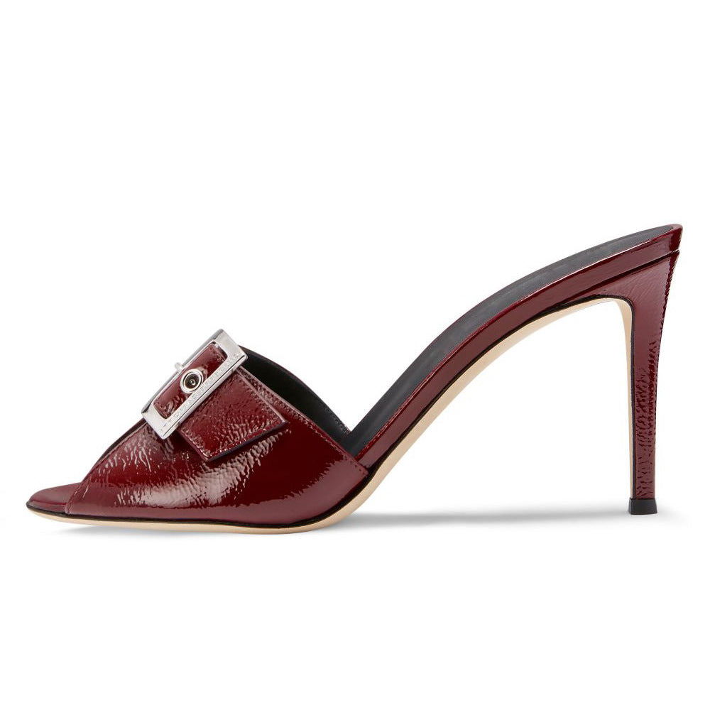 Open Toe Buckle Stiletto Mule Sandals