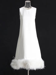 Solid Patchwork Feather Hem Tank Dress