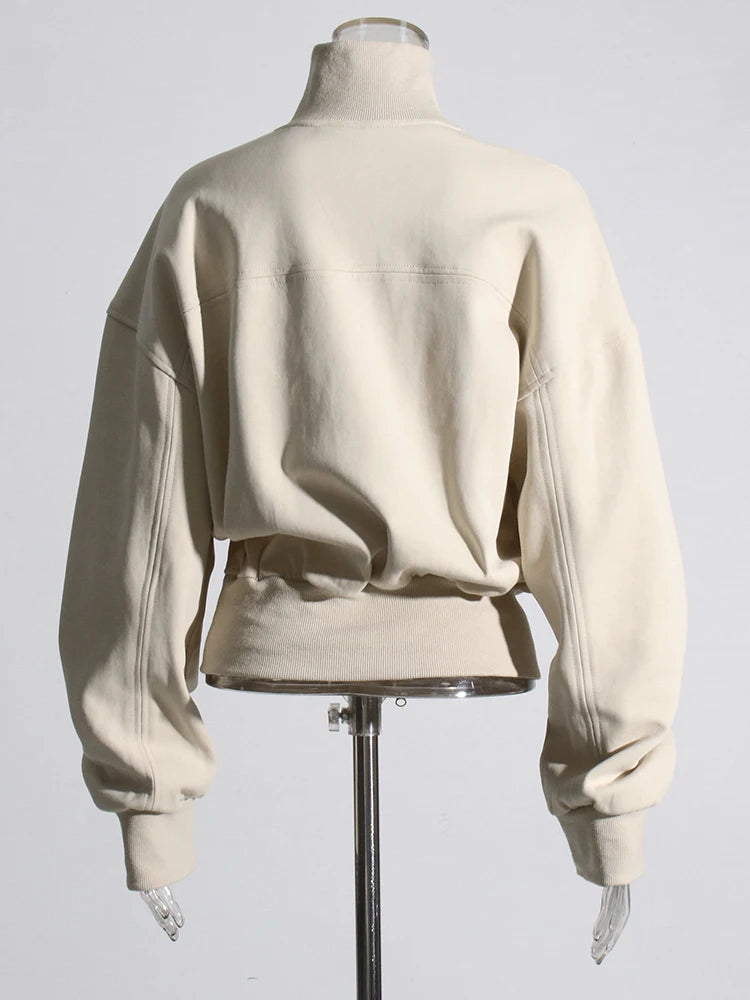 Irregular Zipper Placket Short Sweatshirt