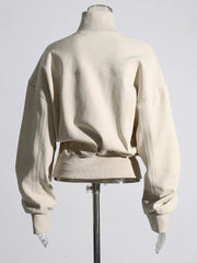 Irregular Zipper Placket Short Sweatshirt