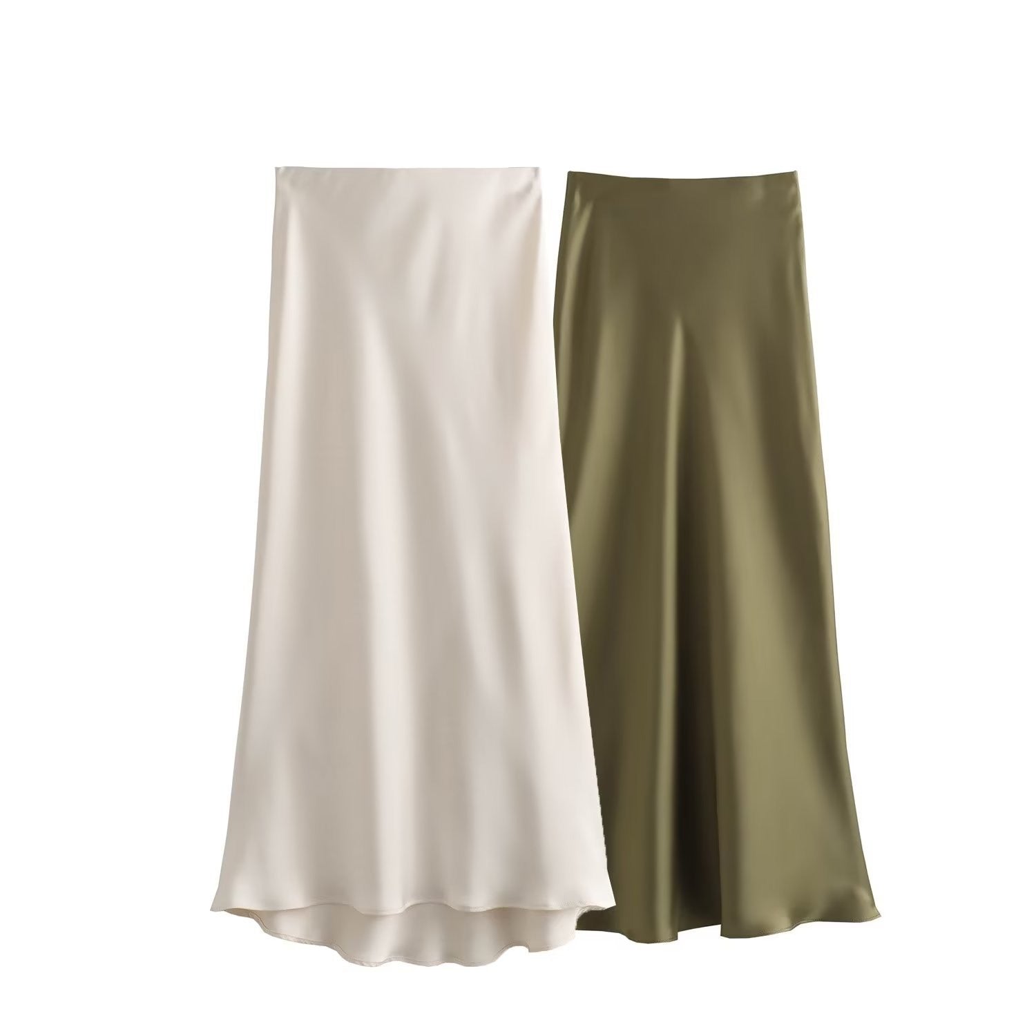 High Waisted Silk Satin Midi Skirt