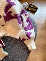 Purple Ribbed Edges Knit Cardigan