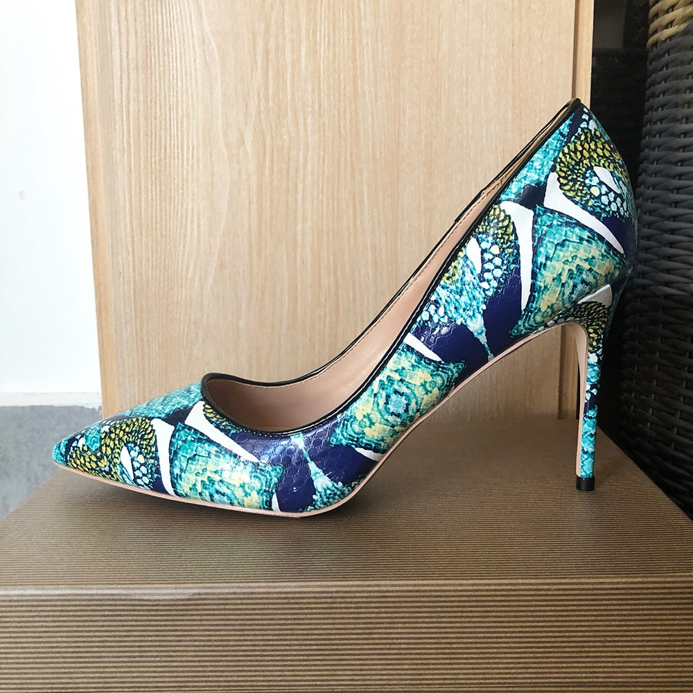 Green Foral Pointed-Toe Pumps Shoes