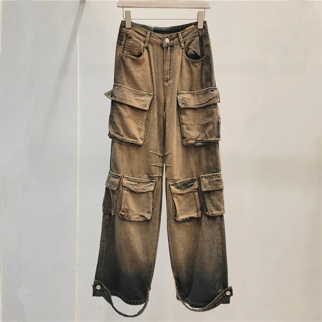 Multi Pocket Wide Leg Cargo Jeans