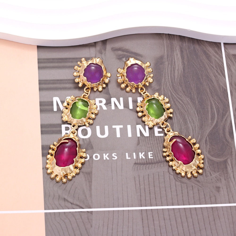 Colorful Gemstone Pendant Earrings