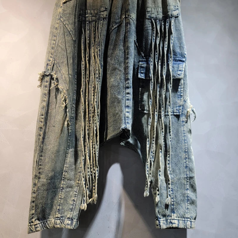 Loose High Elastic Waist Wide Leg Denim Pants