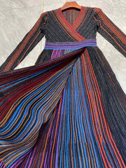 Metal Stripes V-Neck Knitted dress