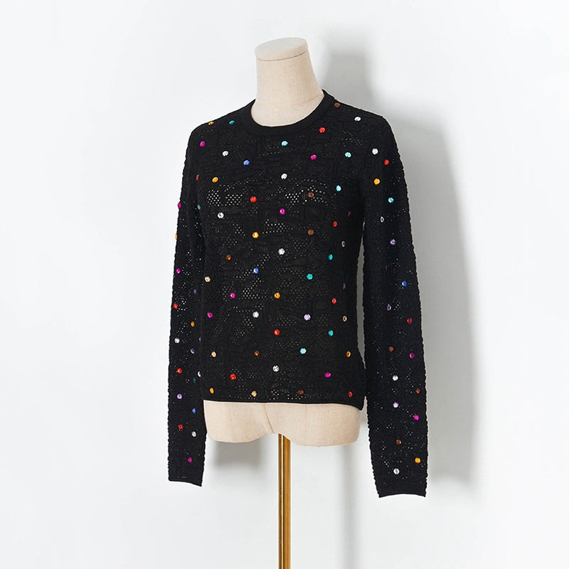 Colorful Crystal Beaded Knitted Sweater