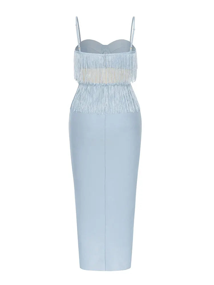 Hollow Waist Side Slit Fringe Bandage Dress