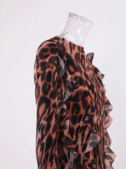 Vintage Leopard Print Pleated Dress