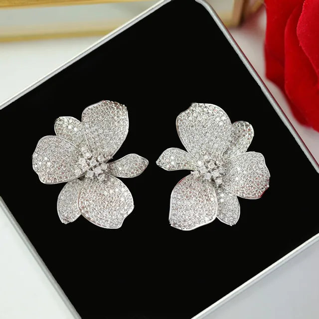 Cubic Zirconia Big Flower Stud Earrings