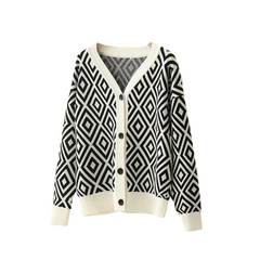 Casual Geometric Button Knit Cardigan