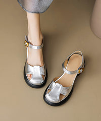 Boutique Splicing Chunky Sandals Yellow Sheepskin Buckle Strap