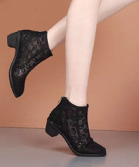Soft Black Sequin Splicing Chunky Ankle Boots