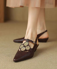 Classy Splicing Sandals Brown Sheepskin Hollow Out Pointed Toe